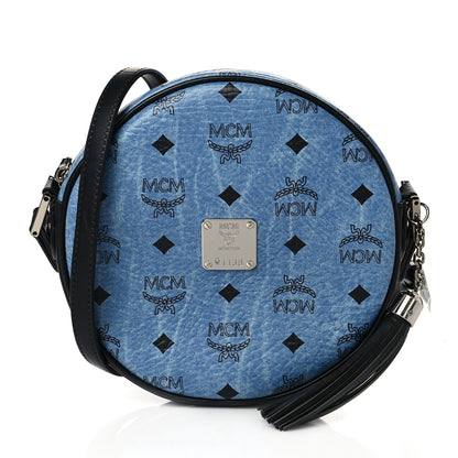 MCM Visetos Calfskin Round Crossbody Bag Denim Blue 1 of 9