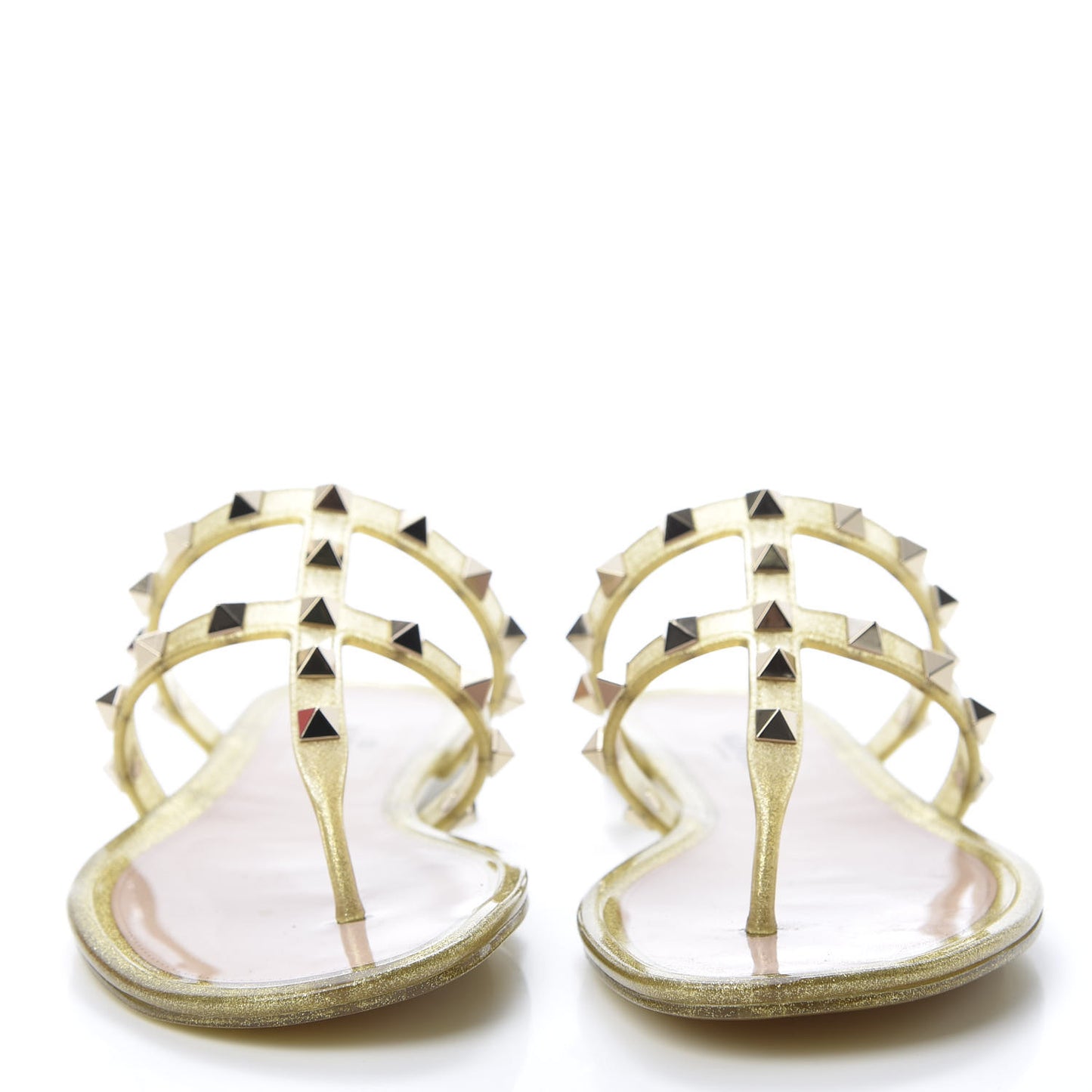 PVC Jelly Glitter Rockstud Caged Flat Thong Sandals 35 Oro