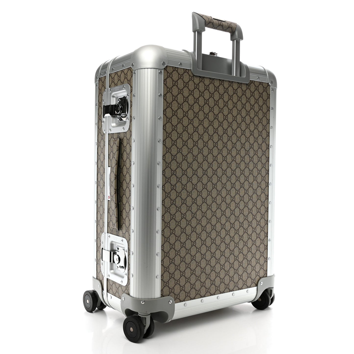 GG Supreme Monogram Aluminium Porter Medium Trolley Suitcase Beige Ebony Silver