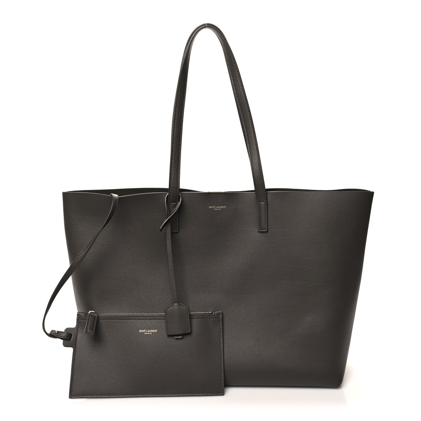 SAINT LAURENT Calfskin Large Shopping Tote Pebble