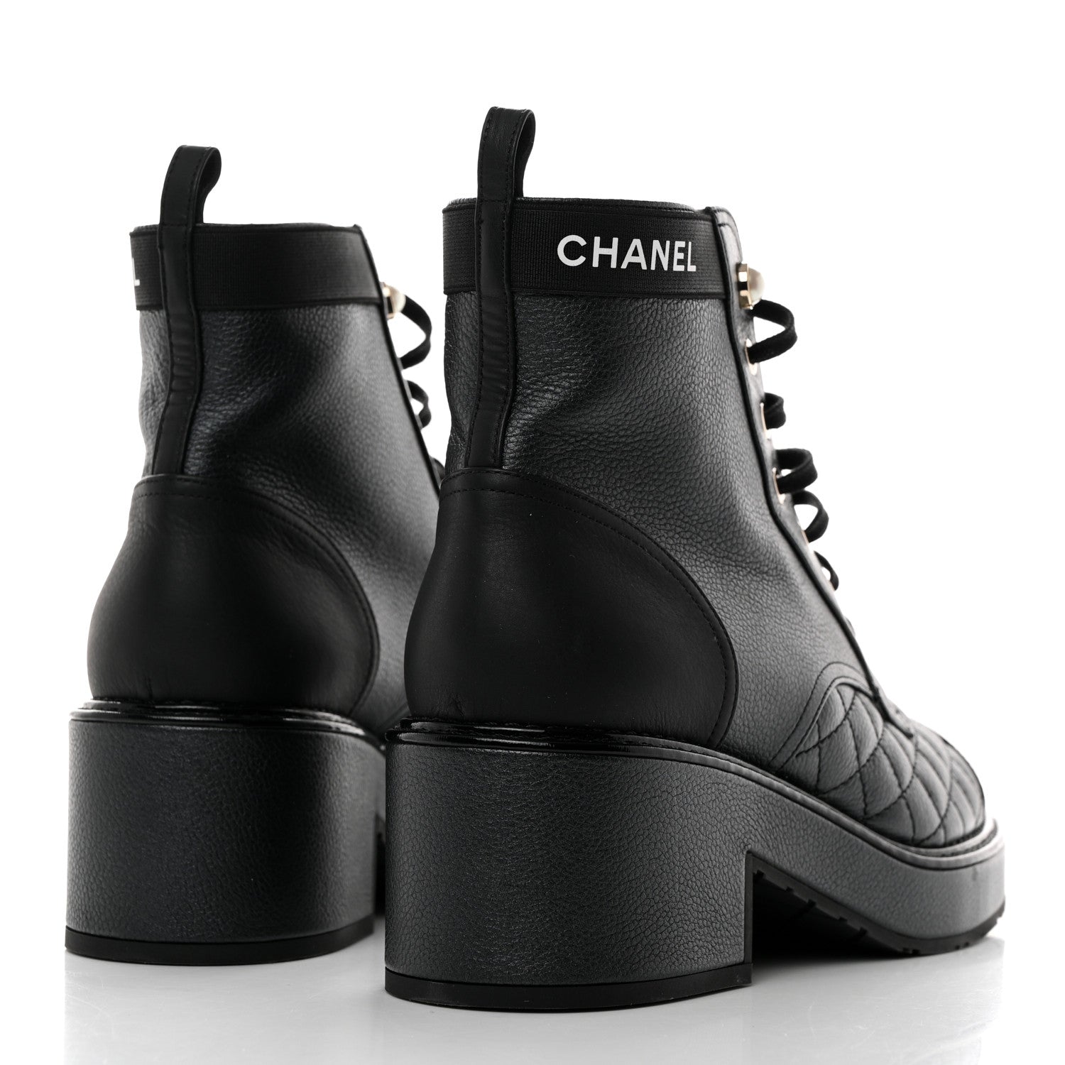 Chanel Pearly Calfskin Patent Calfskin Lace Up Combat Boots 38 Black 38 Black 4 of 9