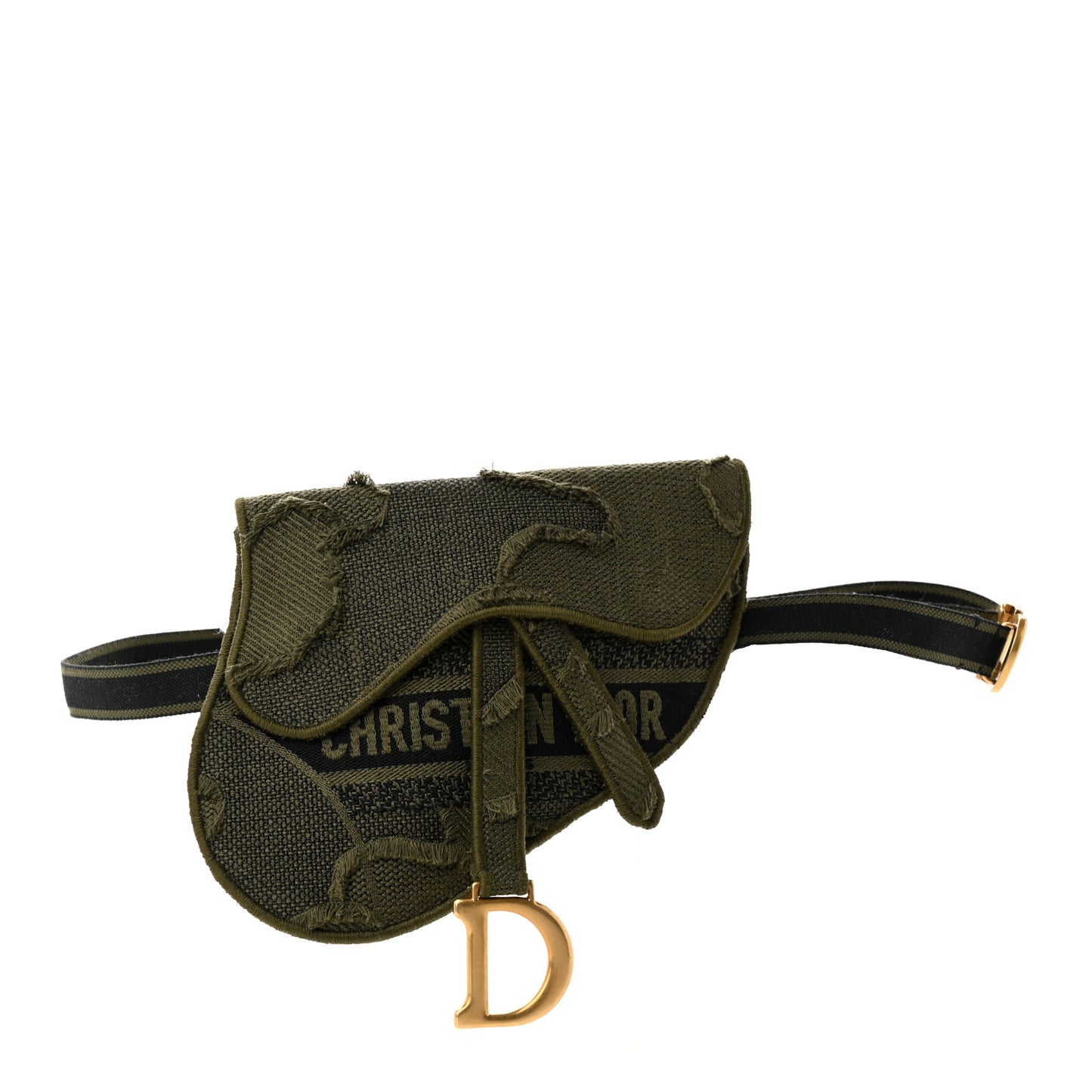 Canvas Embroidered Camouflage Saddle Belt Bag Green