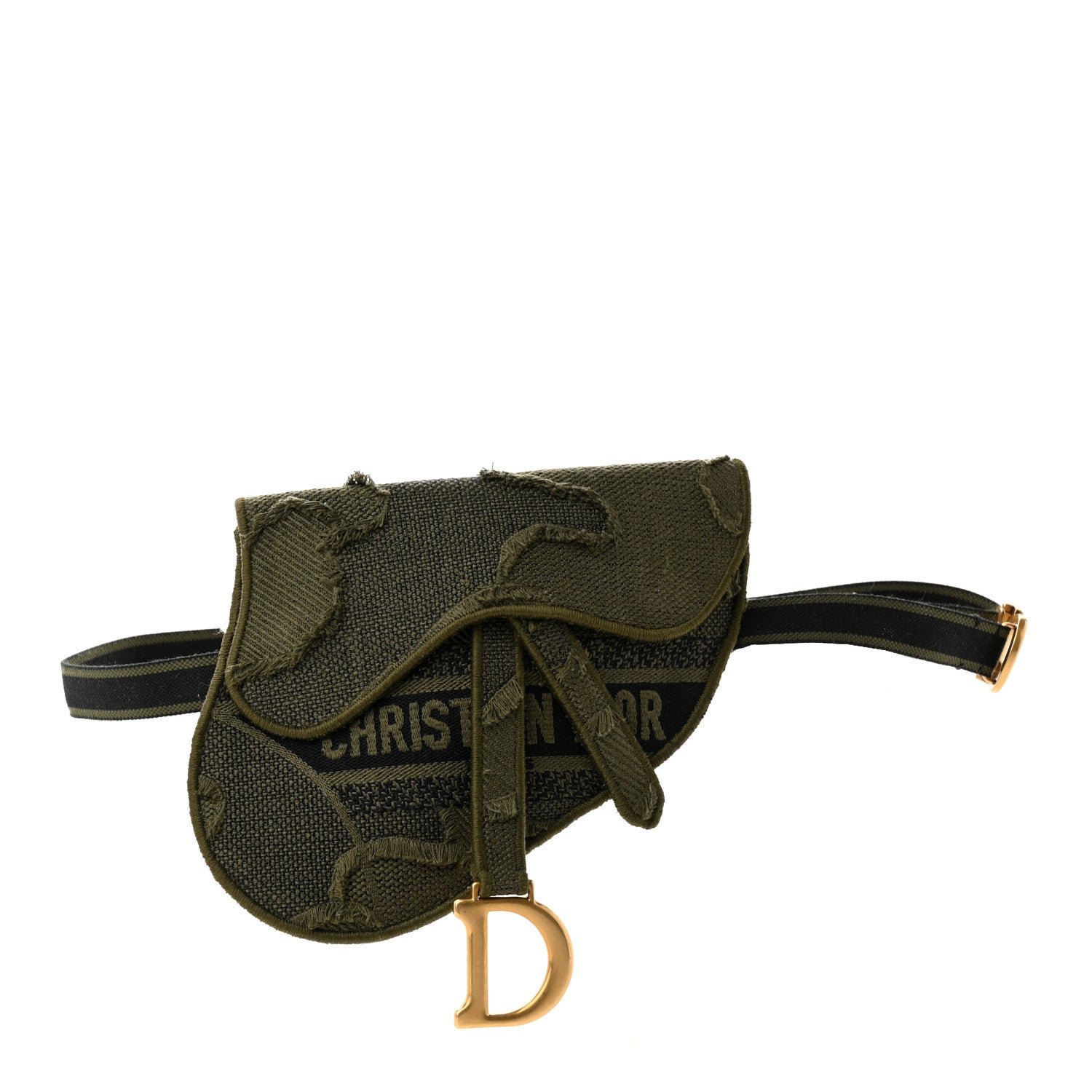 Christian Dior Canvas Embroidered Camouflage Saddle Belt Bag Green 1 of 9