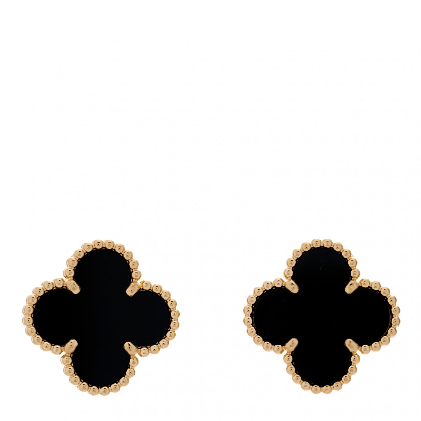 18K Yellow Gold Black Onyx Vintage Alhambra Earrings