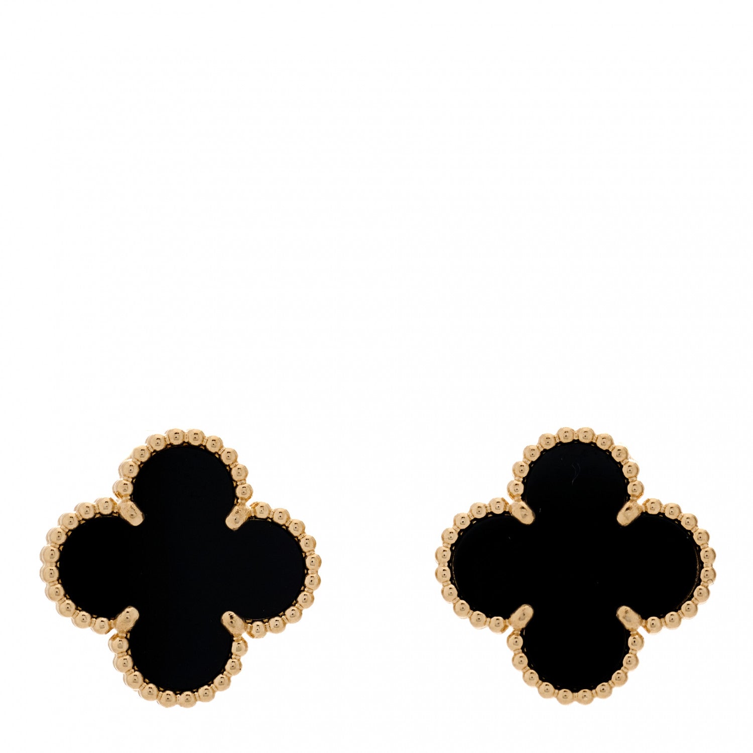 Van Cleef & Arpels 18K Yellow Gold Black Onyx Vintage Alhambra Earrings 1 of 5
