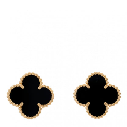 Van Cleef & Arpels 18K Yellow Gold Black Onyx Vintage Alhambra Earrings 1 of 5