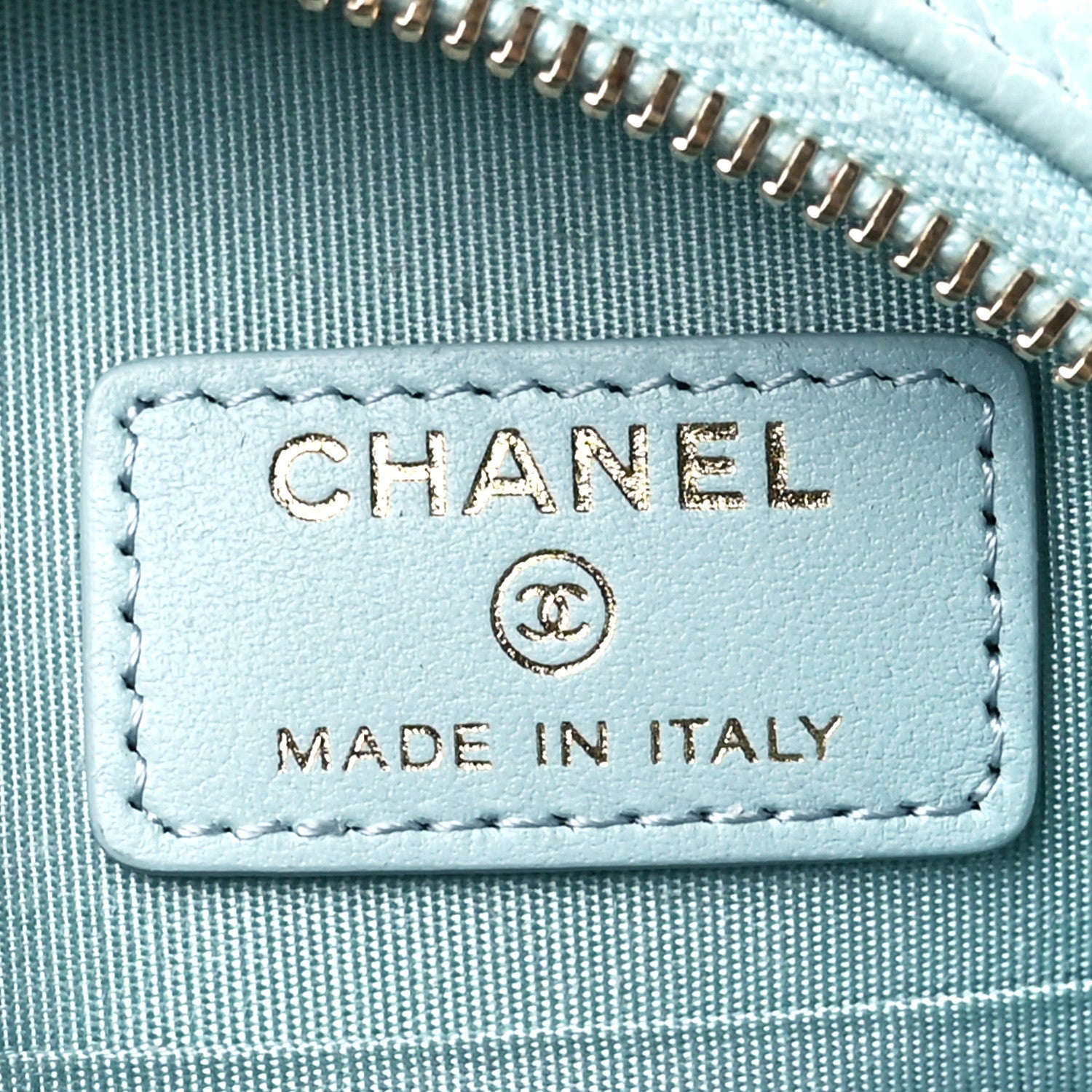 Chanel Caviar Camellia Embossed Round Clutch With Chain Light Blue 6 of 12