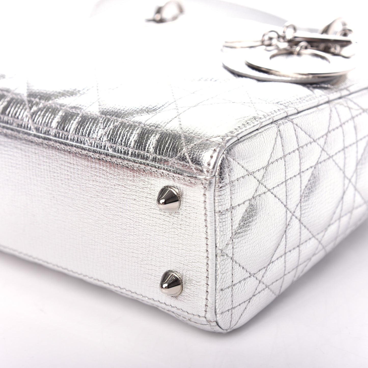 Metallic Grained Calfskin Cannage Small Lucky Badges My Lady Dior Silver