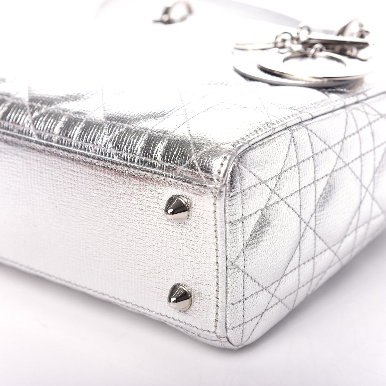 Christian Dior Metallic Grained Calfskin Cannage Small Lucky Badges My Lady Dior Silver 8 of 8