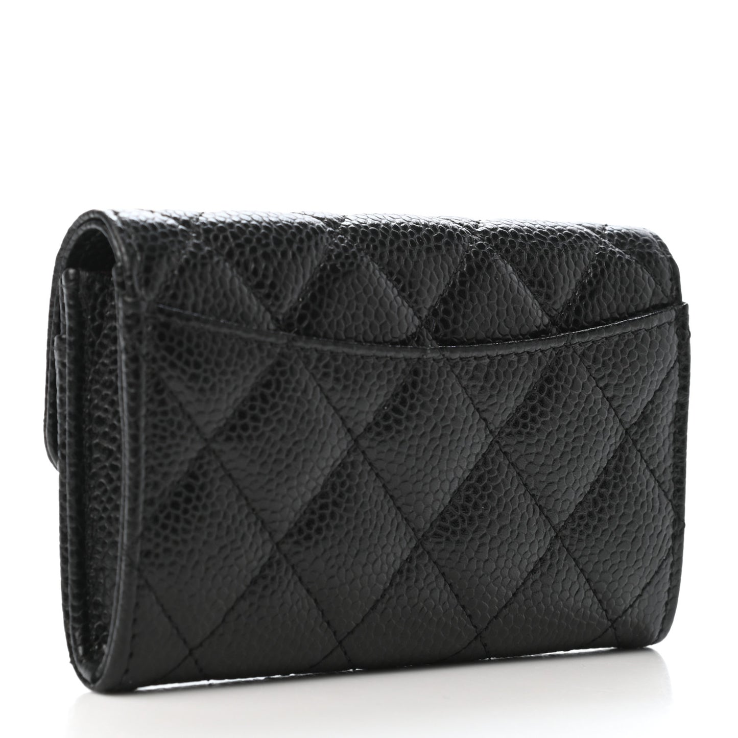 Caviar Quilted Flap Card Holder Wallet Black