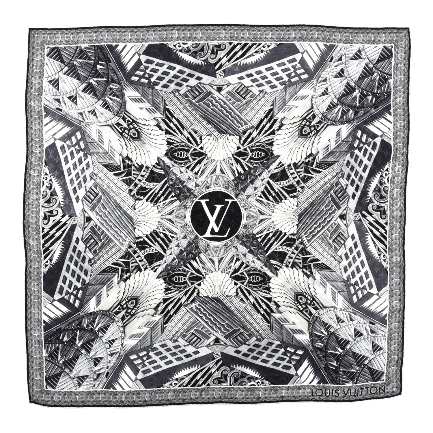 Louis Vuitton Silk Monogram Buildings Shawl Black 1 of 4