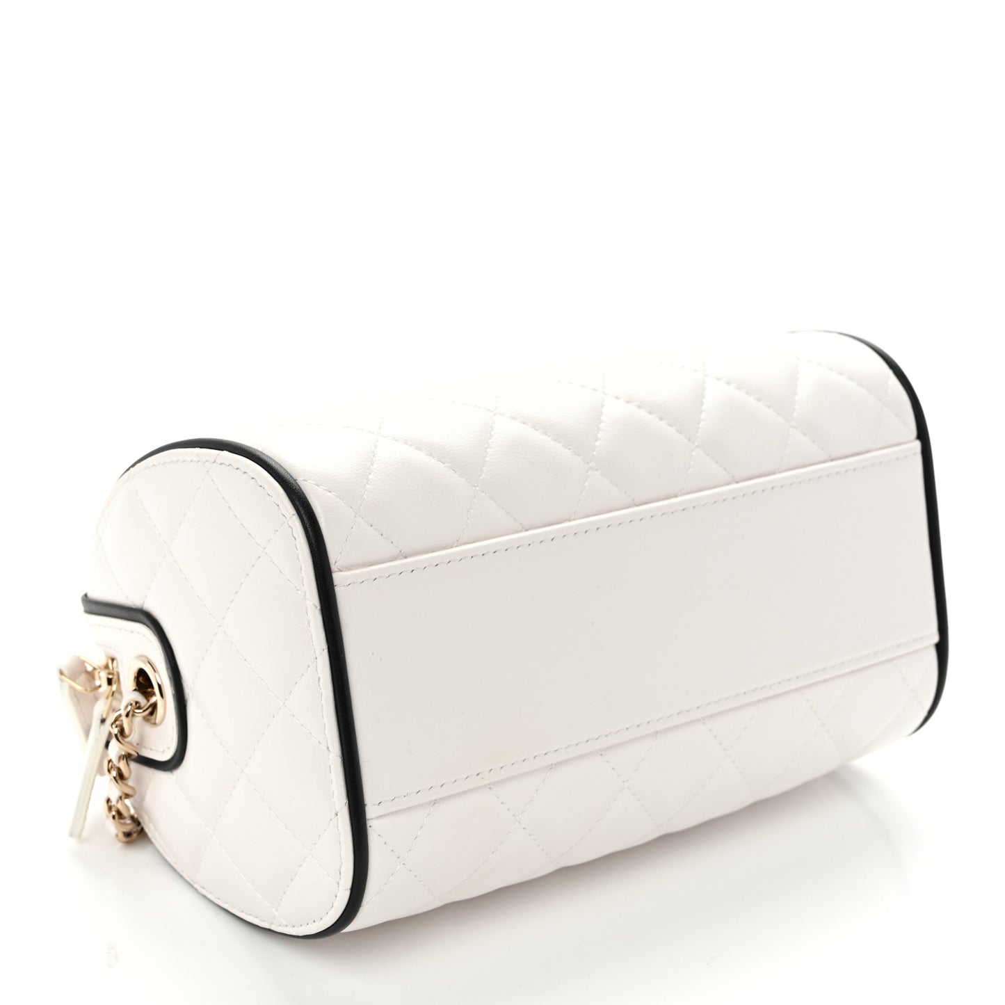 Lambskin Quilted Resin CC Mini Bowling Clutch With Chain White Black