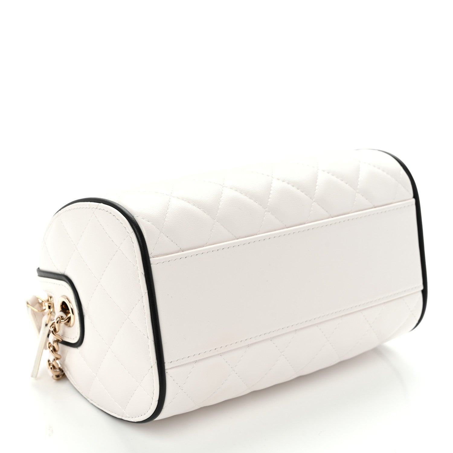 Chanel Lambskin Quilted Resin CC Mini Bowling Clutch With Chain White Black 4 of 11