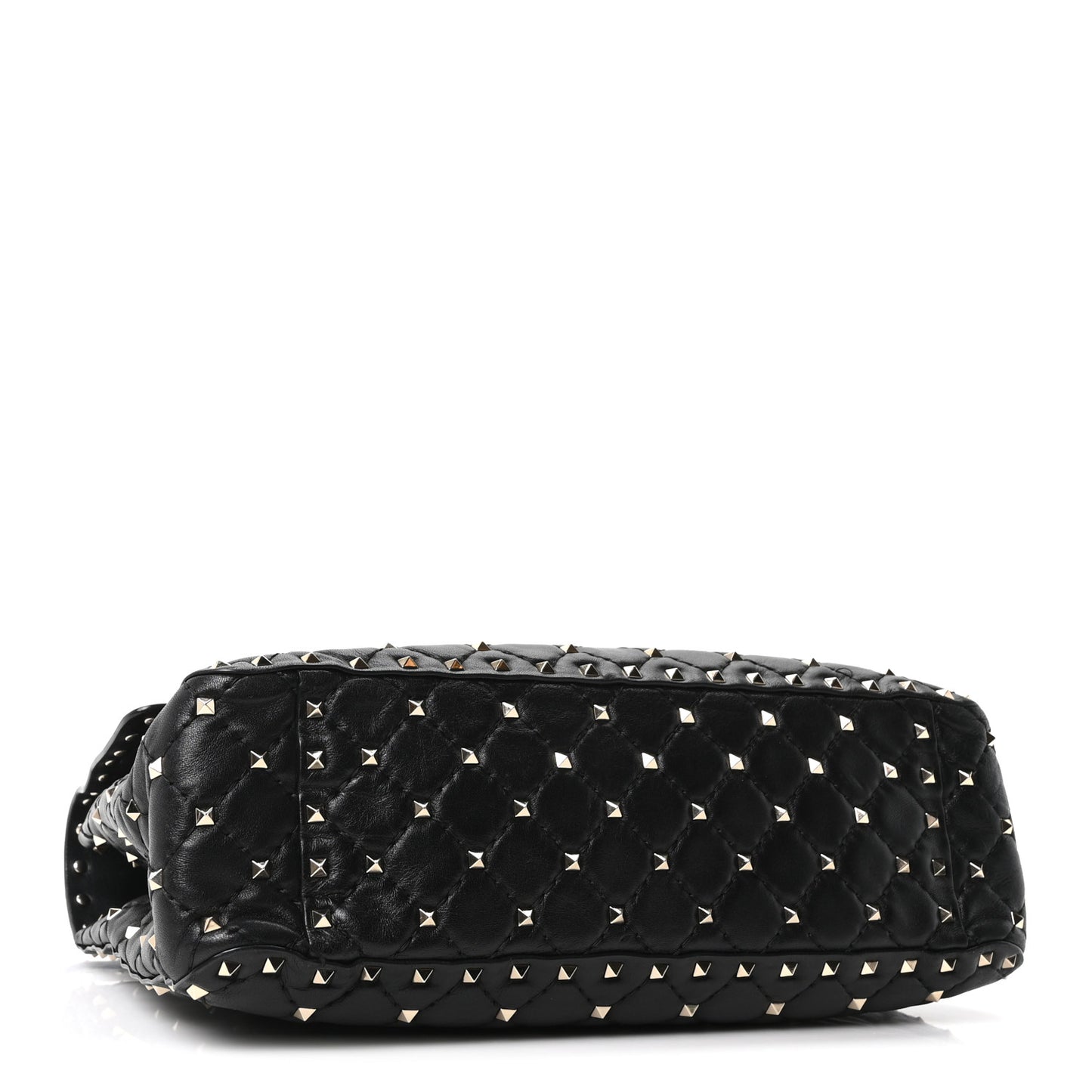 Craquele Nappa Large Rockstud Spike Shoulder Bag Black