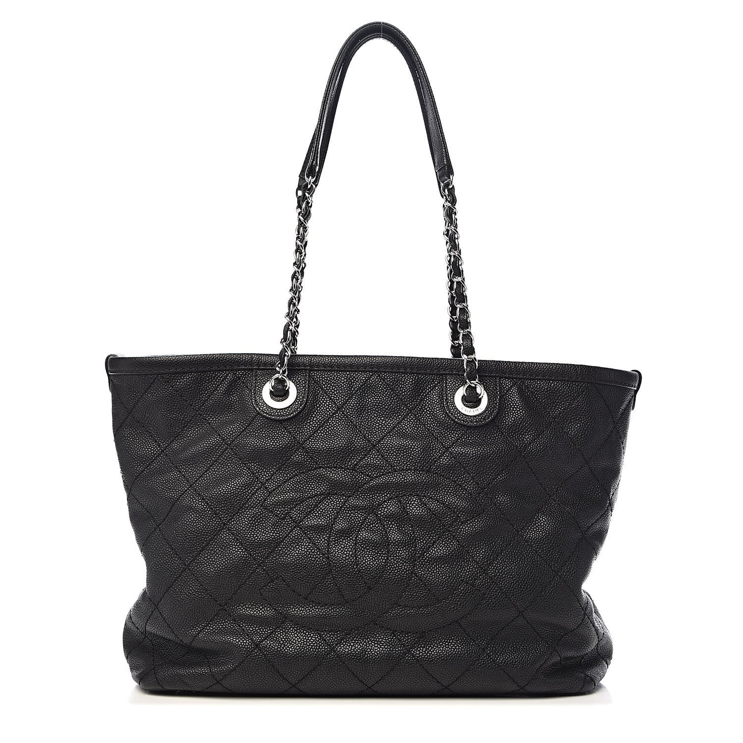 Grained Calfskin Quilted Small Daily Shopping Tote Black