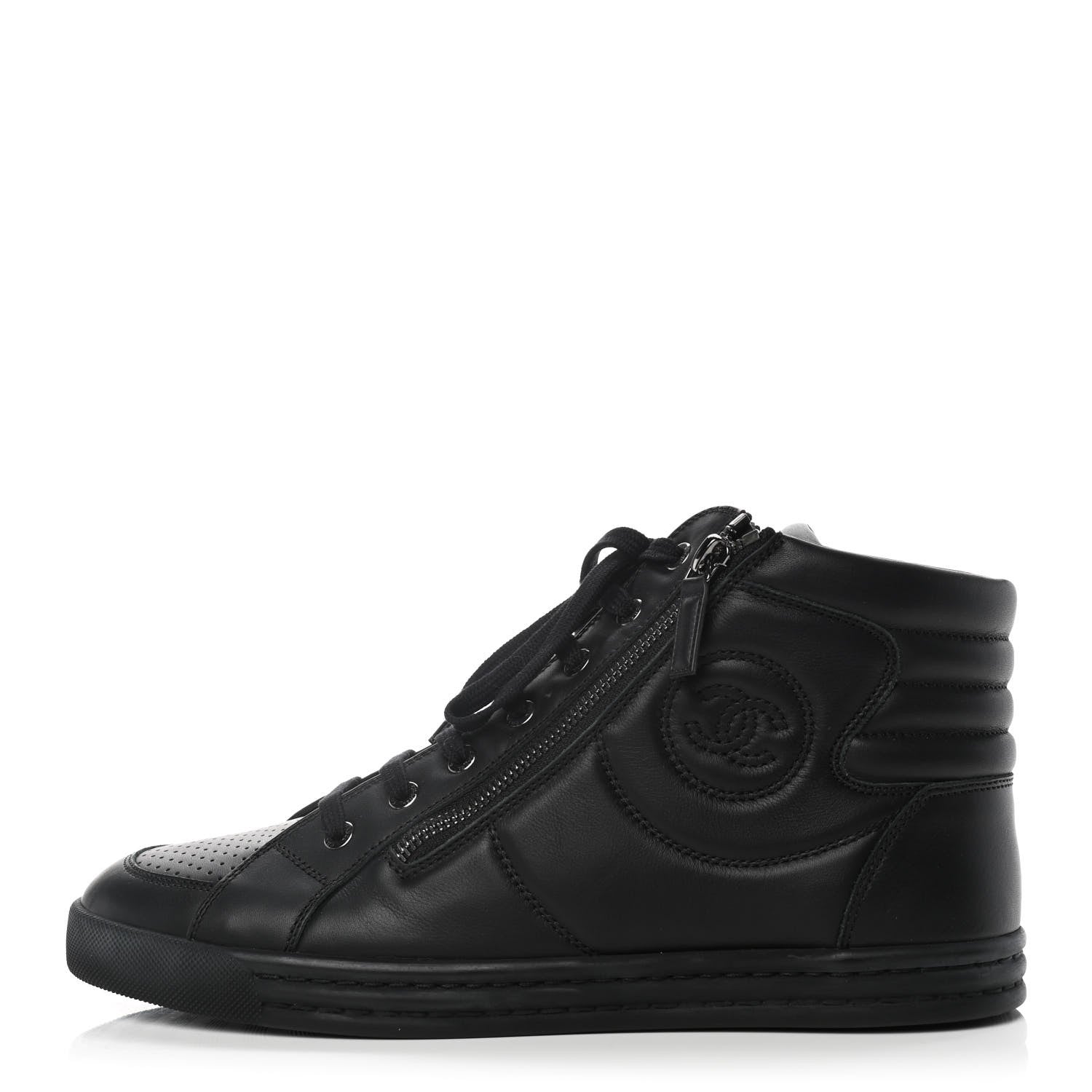 Chanel Calfskin Mens High Top CC Sneakers 41 Black 1 of 9