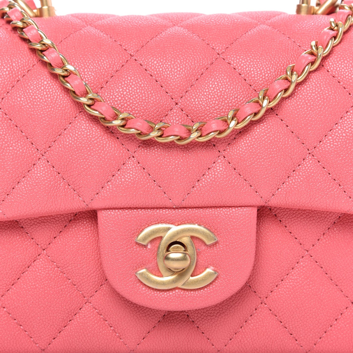 Caviar Quilted Mini Top Handle Rectangular Flap Pink