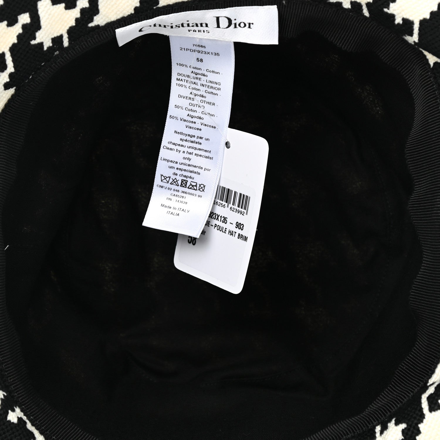 Christian Dior Pied De Poule Bucket Hat 58 Black White 8 of 8