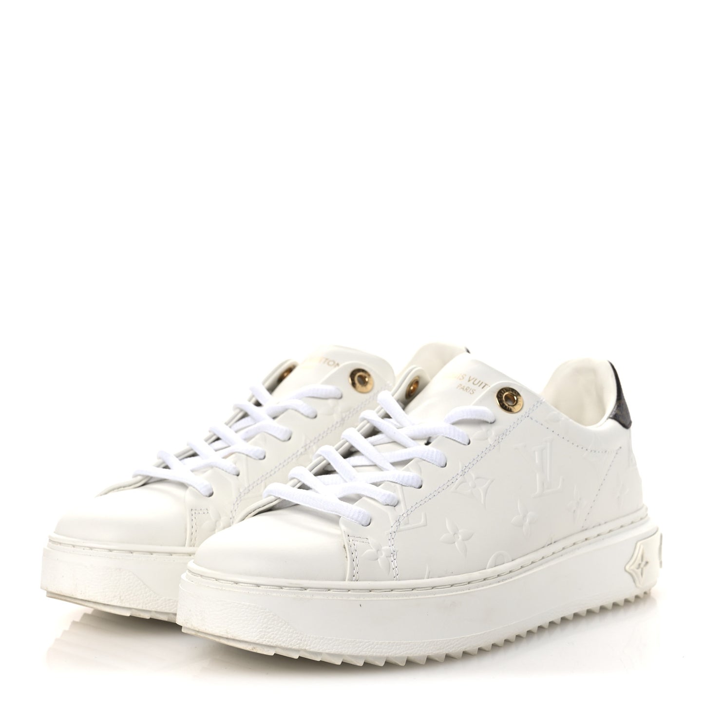 Lambskin Embossed Monogram Time Out Sneakers 37.5 White