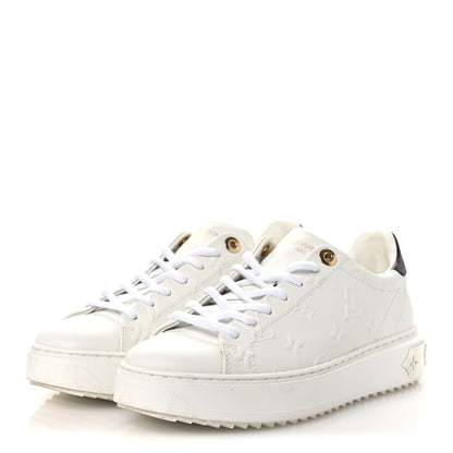 Louis Vuitton Lambskin Embossed Monogram Time Out Sneakers 37.5 White 4 of 14