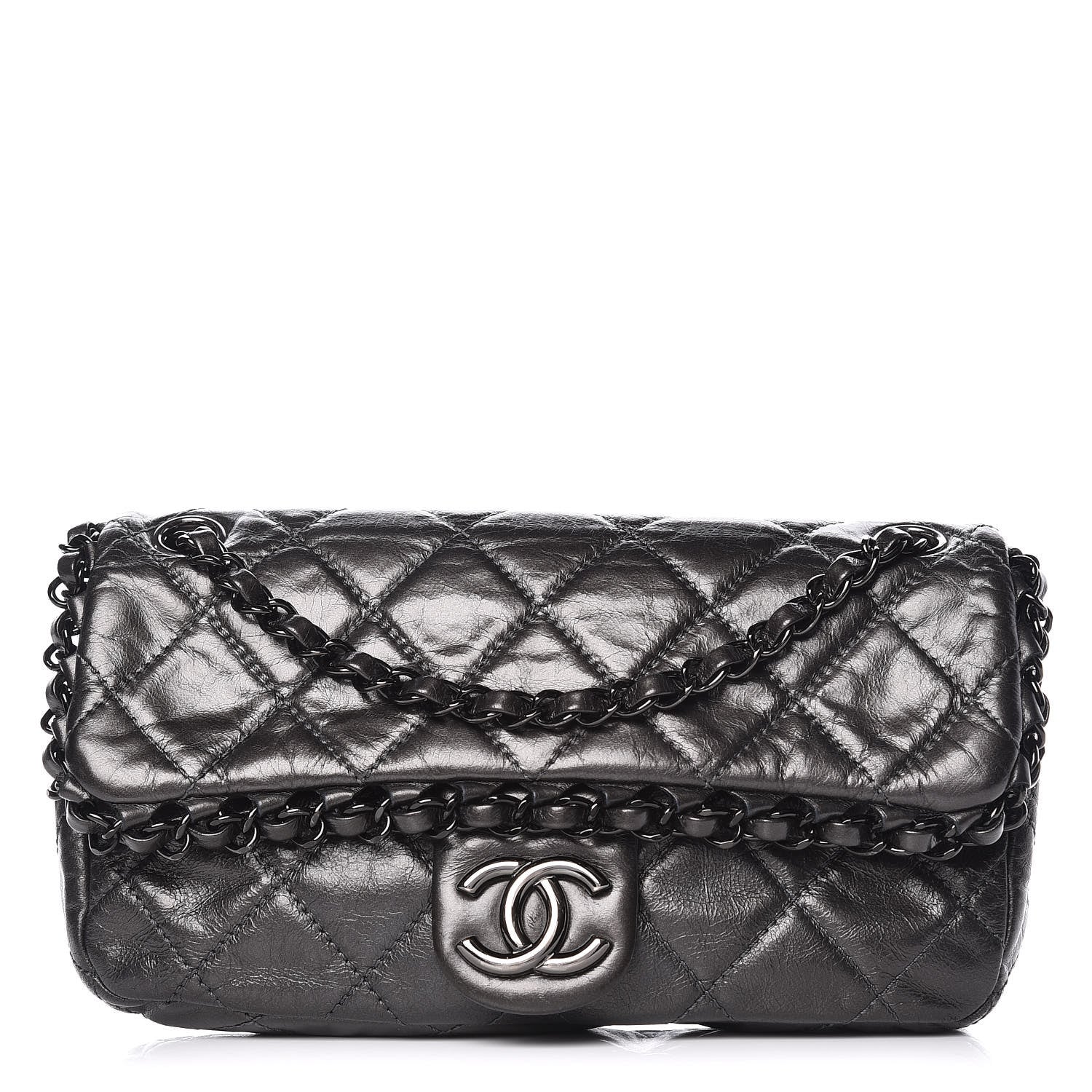 Chanel Metallic Aged Calfskin Quilted Small Chain Me Flap Black 1 of 10