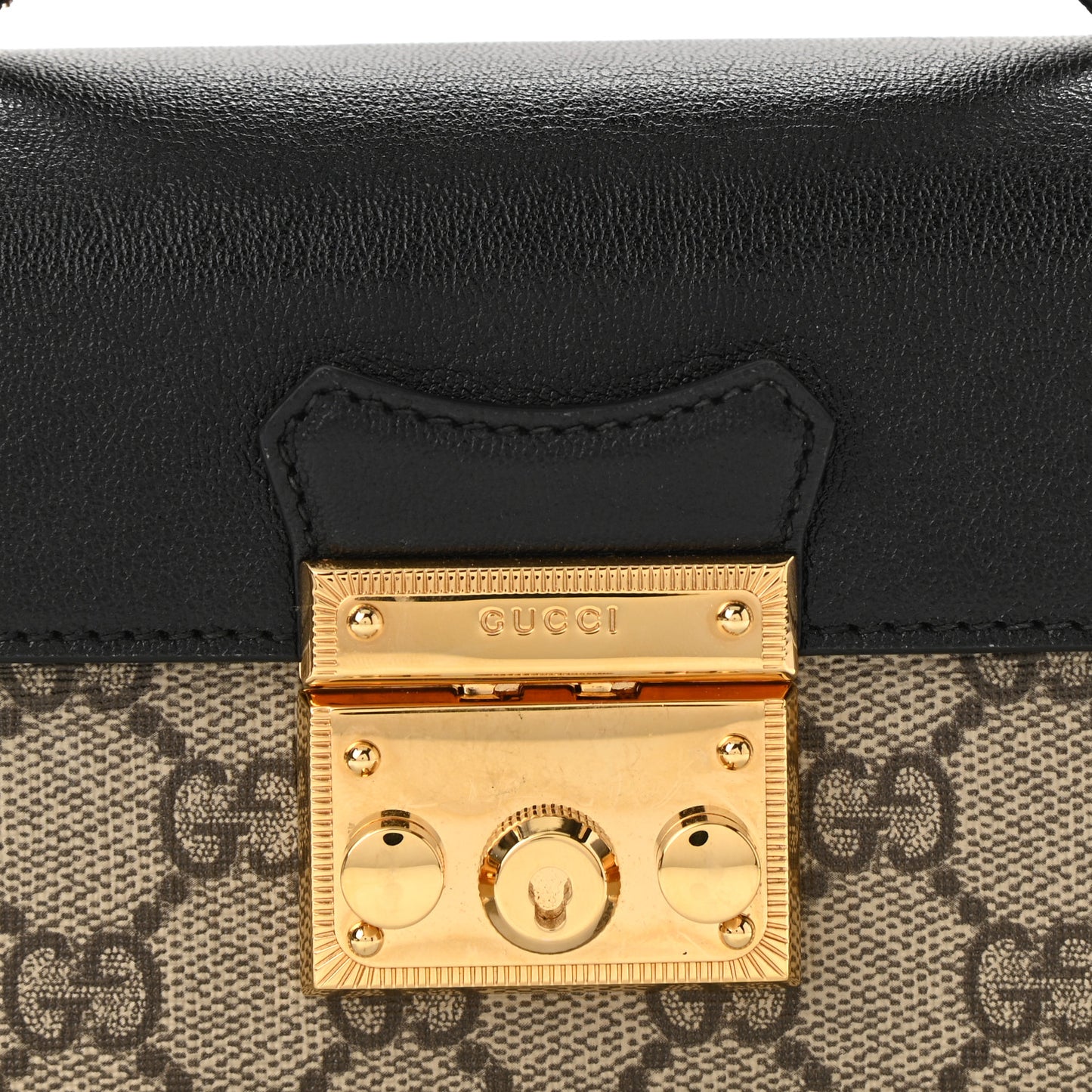 GG Supreme Monogram Calfskin Mini Padlock Top Handle Shoulder Bag Beige Black Cuir