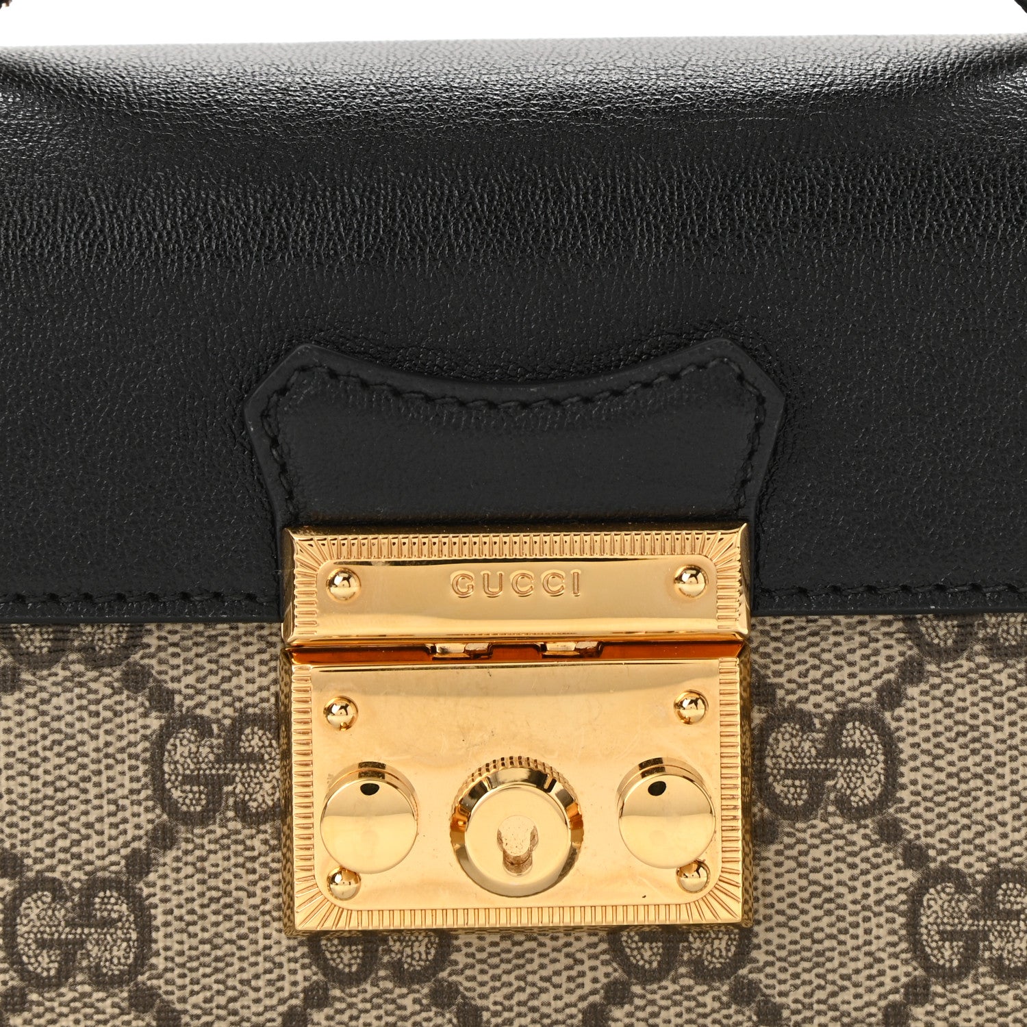 Gucci GG Supreme Monogram Calfskin Mini Padlock Top Handle Shoulder Bag Beige Black Cuir 8 of 10