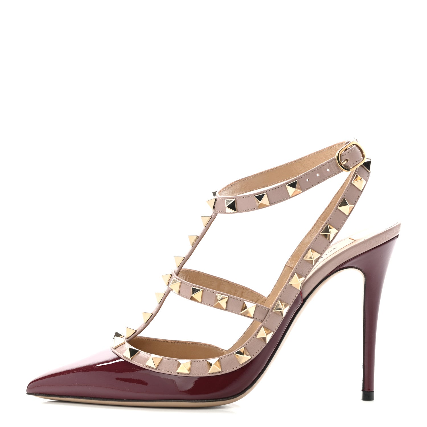 Valentino Garavani Patent Rockstud Ankle Strap Pumps 37.5 Rubin Poudre 1 of 8