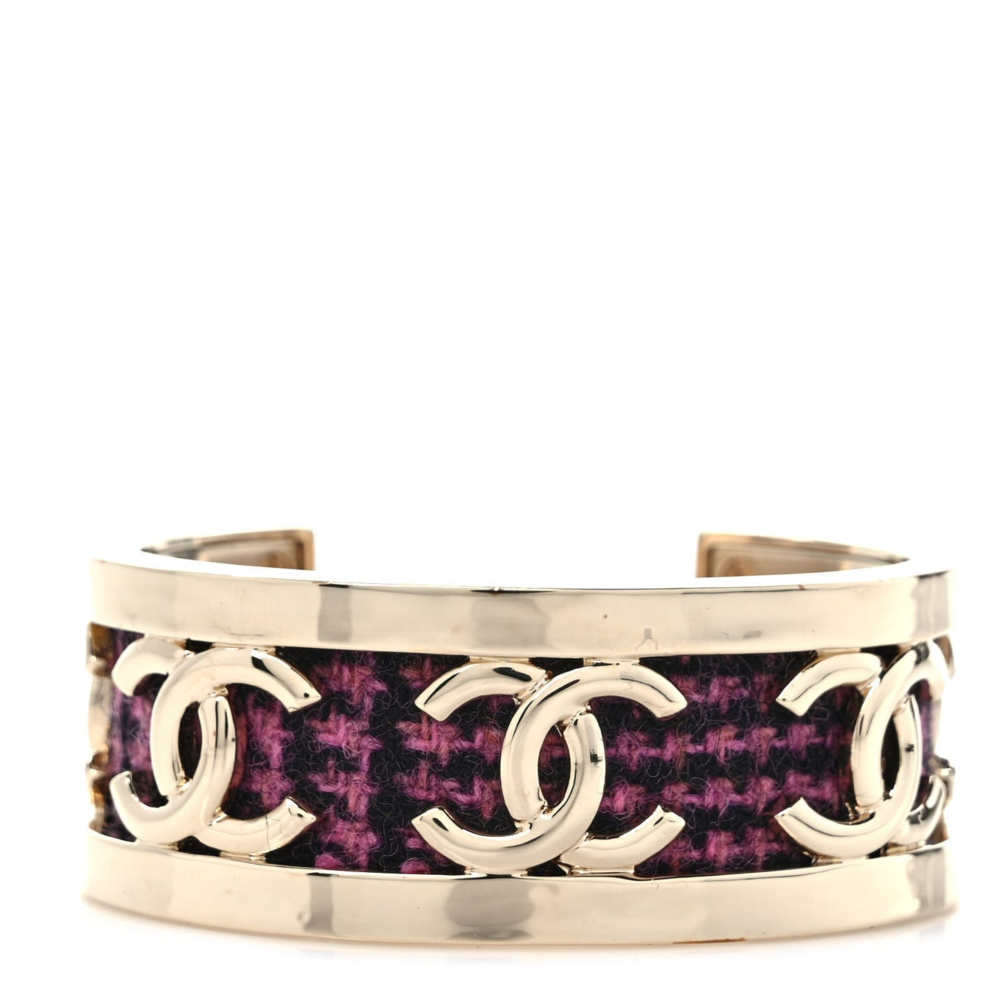 CC Tweed Cuff Bracelet S Gold Pink Black