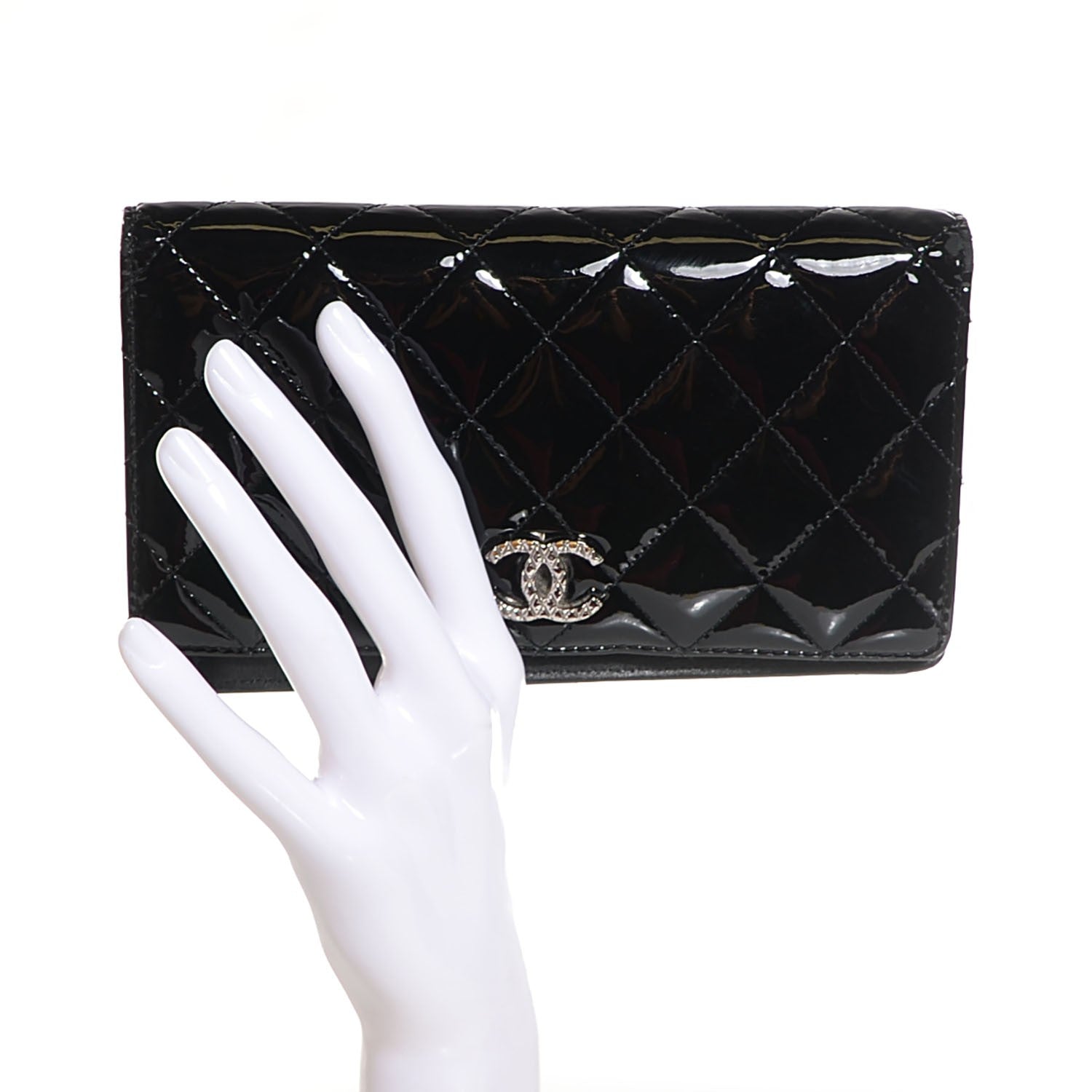 Chanel Patent Quilted Brilliant Yen Wallet Black 2 of 9