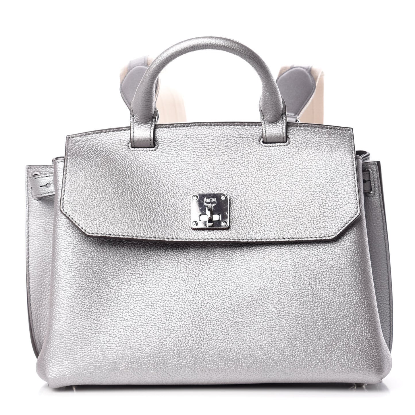 Metallic Pebbled Calfskin Medium Milla Backpack Silver