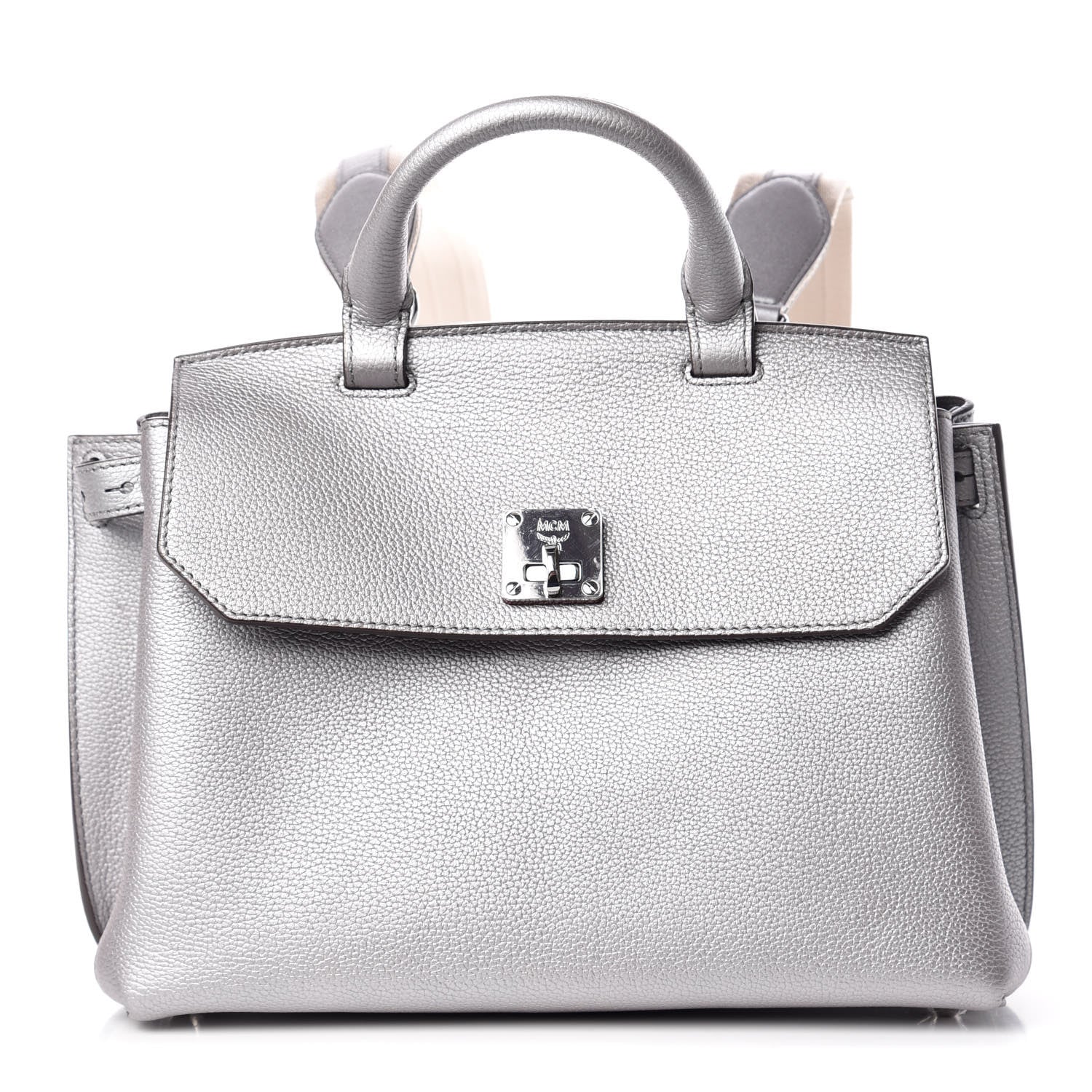 MCM Metallic Pebbled Calfskin Medium Milla Backpack Silver 1 of 11