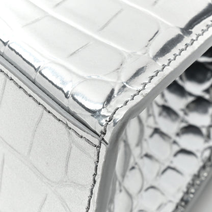 Balenciaga Metallic Calfskin Crocodile Embossed Crystal Hourglass Top Handle Bag XS Silver 14 of 16