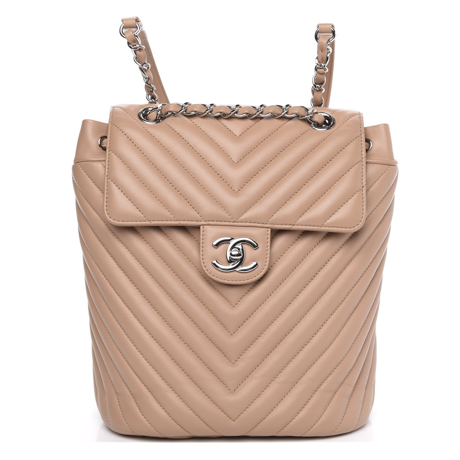 Chanel Calfskin Chevron Quilted Small Urban Spirit Backpack Beige 1 of 12