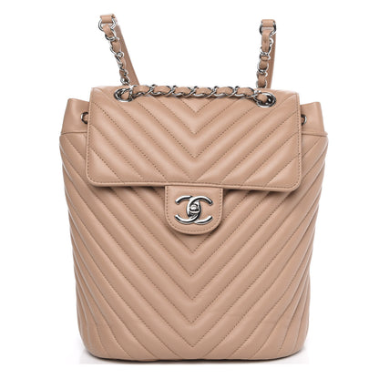 Chanel Calfskin Chevron Quilted Small Urban Spirit Backpack Beige 1 of 12