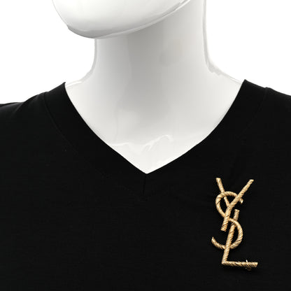 Saint Laurent Brass Cassandre Opyum YSL Twisted Brooch Gold 2 of 5