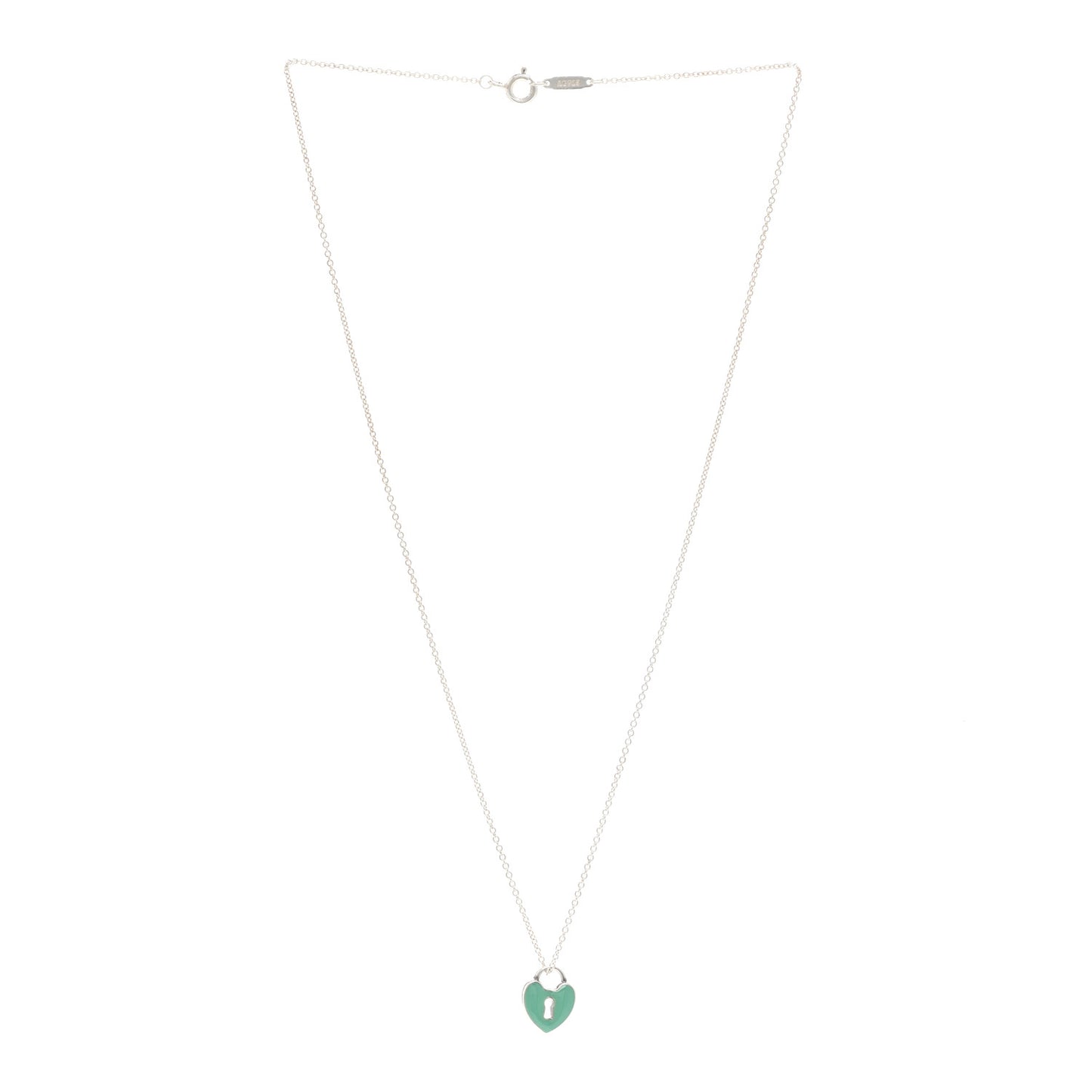 Sterling Silver Enamel Heart Lock Pendant Necklace Blue