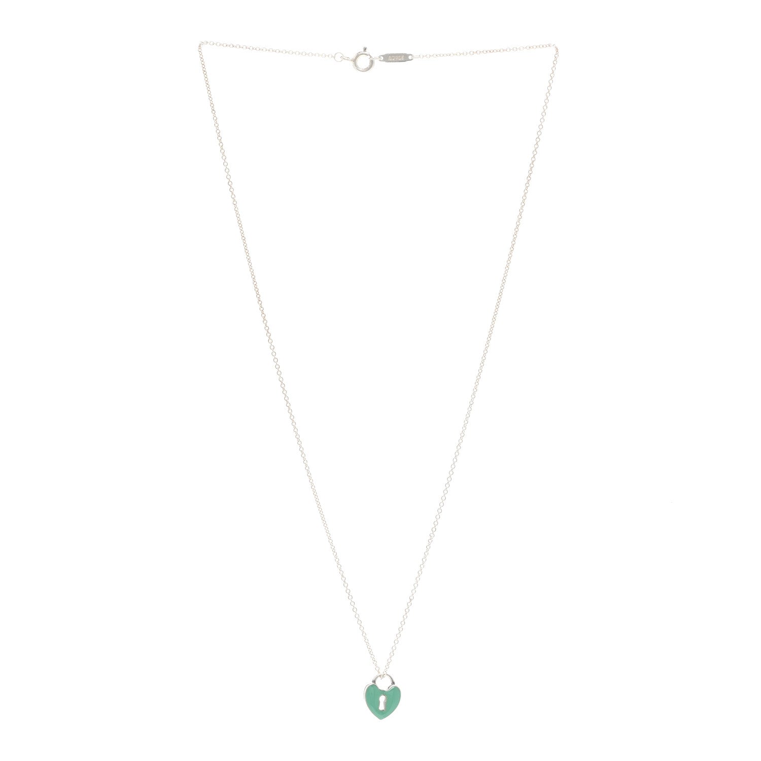 Tiffany Sterling Silver Enamel Heart Lock Pendant Necklace Blue 3 of 4
