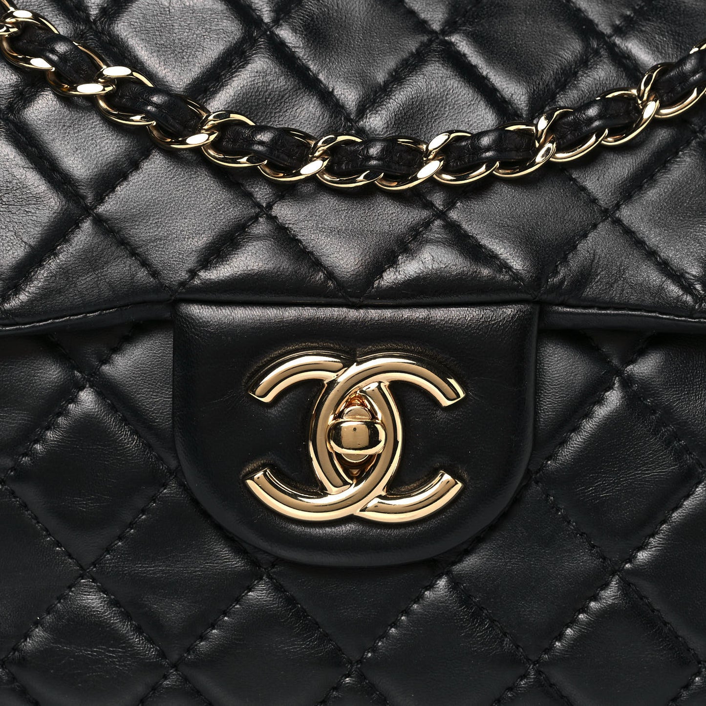 Washed Lambskin Quilted Maxi Single Flap Black