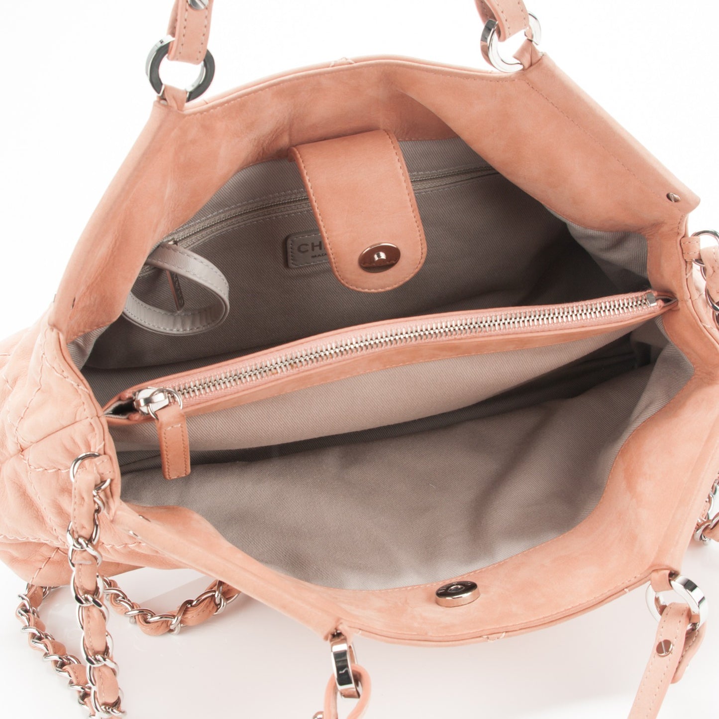 Iridescent Calfskin Quilted Small Sea Hit Tote Pink