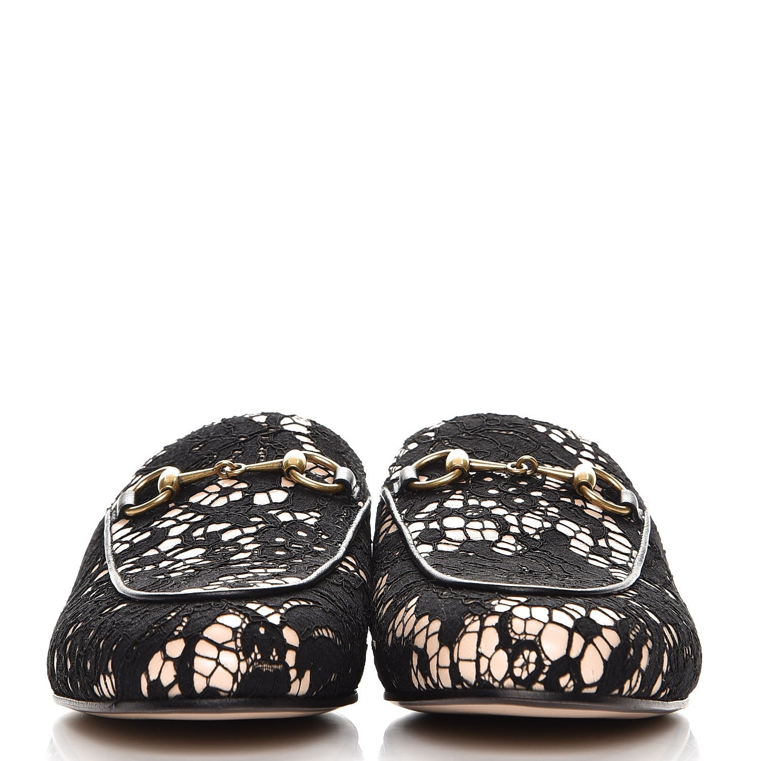 Gucci Lace Malaga Kid Womens Princetown Slippers 36 Black Skin Rose 3 of 8