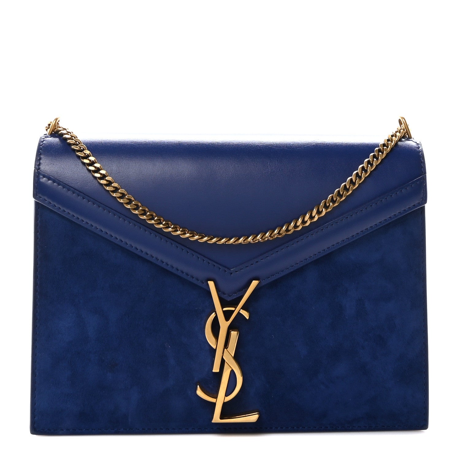 Saint Laurent Smooth Calfskin Suede Monogram Cassandra Clasp Bag Bleu Saphir 1 of 10