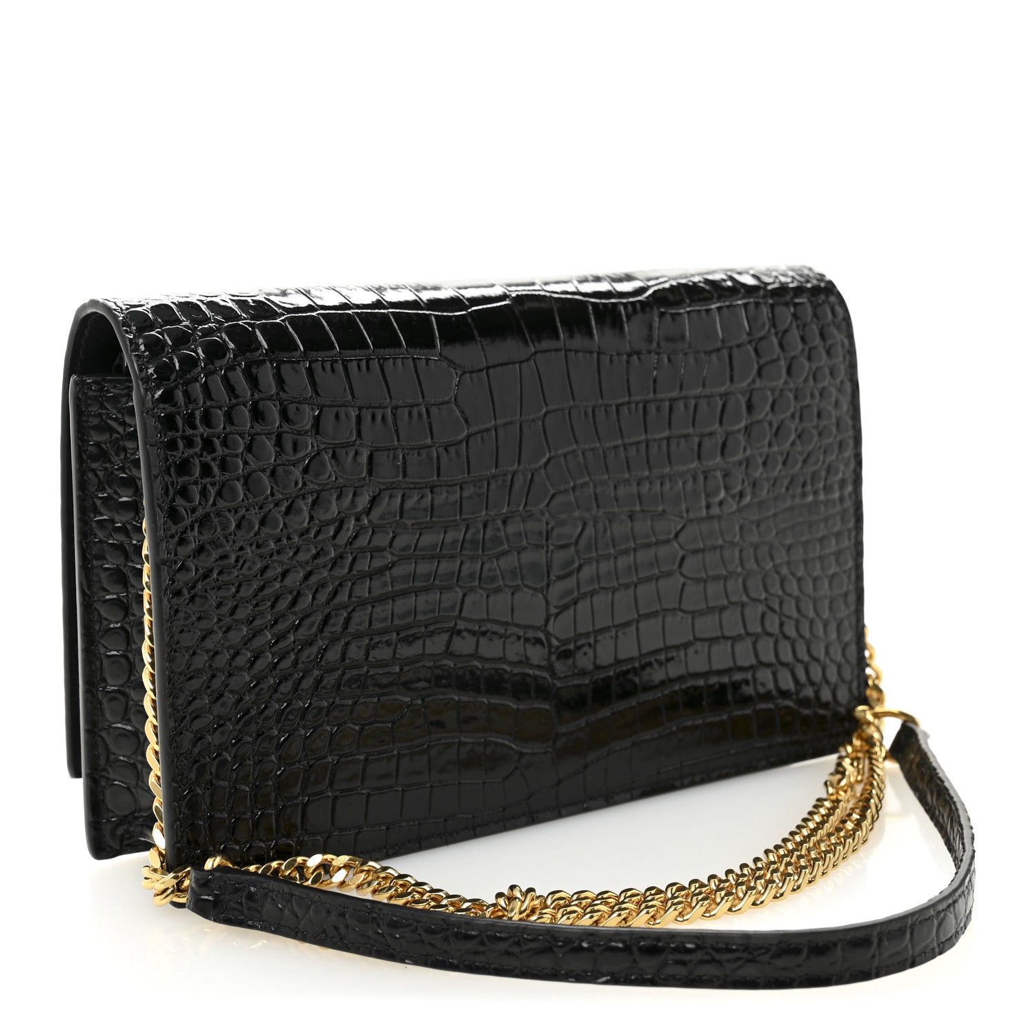 Saint Laurent Calfskin Crocodile Embossed Small Classic Monogram Kate Tassel Satchel Black 3 of 9