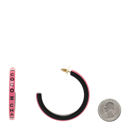 Chanel Resin Logo Hoop Earrings Pink Black 2 of 5