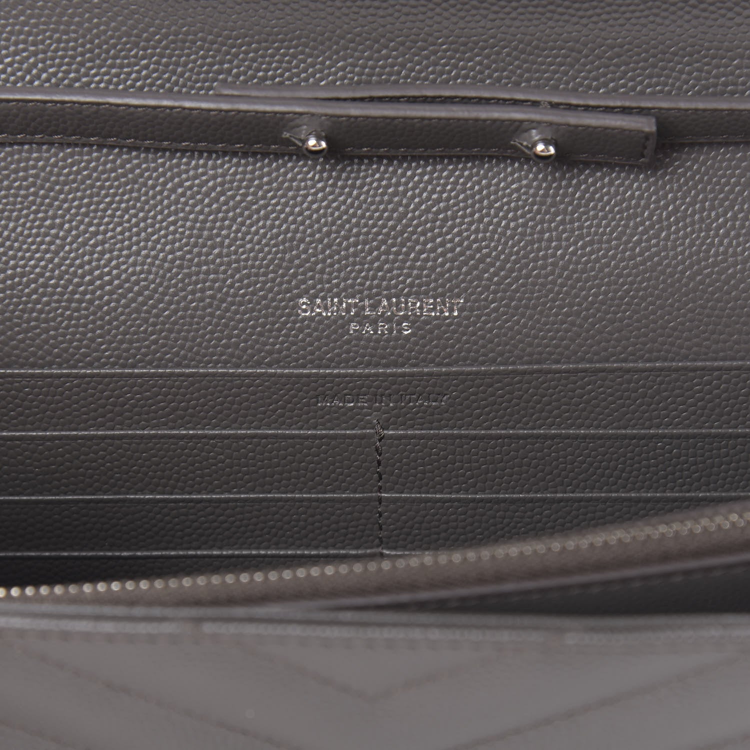 Saint Laurent Grain De Poudre Matelasse Chevron Monogram Chain Wallet Grey 6 of 11
