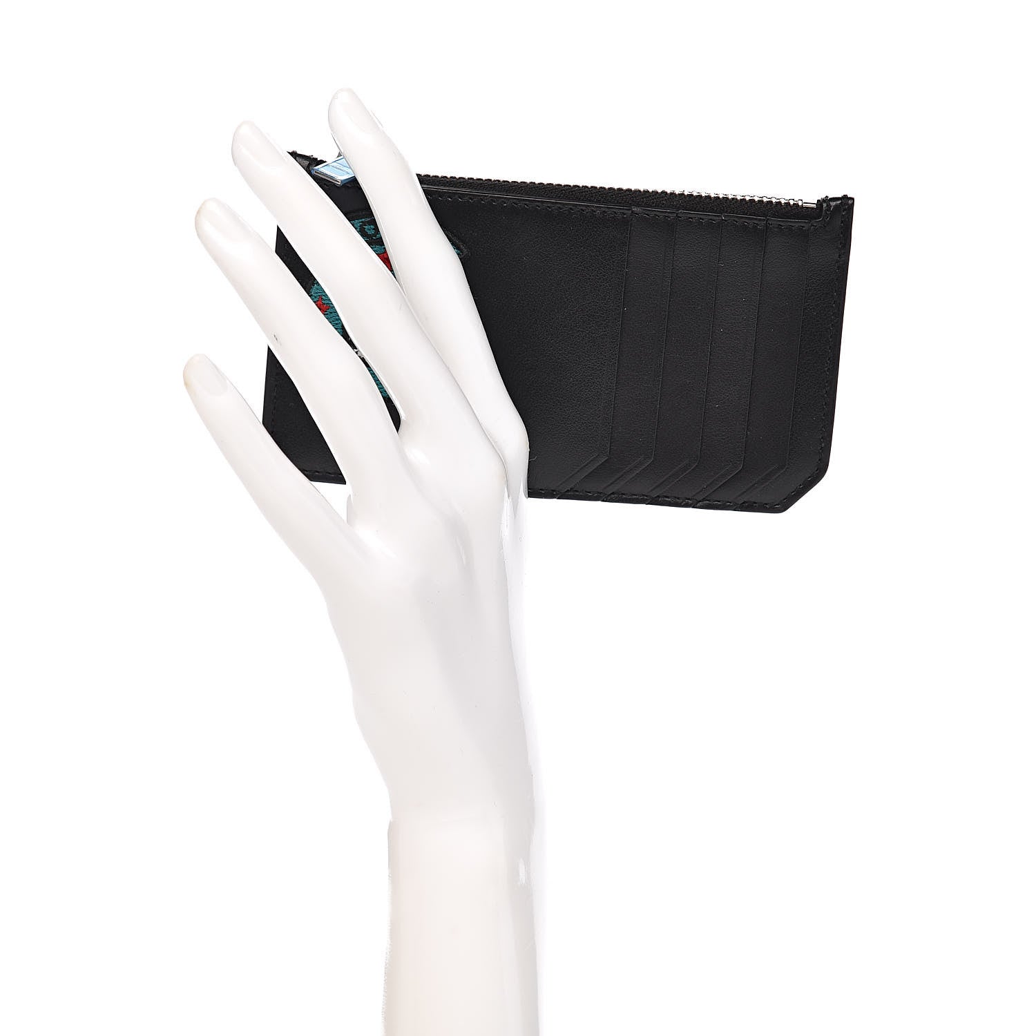 Saint Laurent Calfskin Moujik Patch Fragments Zip Pouch Card Holder Black 2 of 9