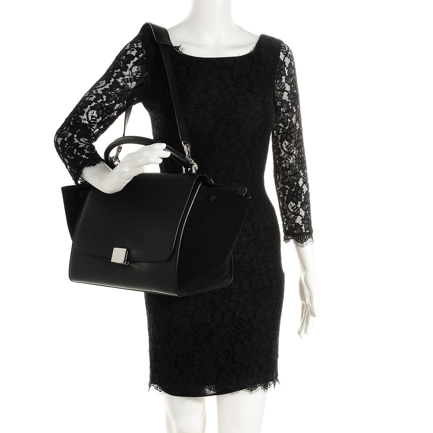 Drummed Calfskin Suede Medium Trapeze Black