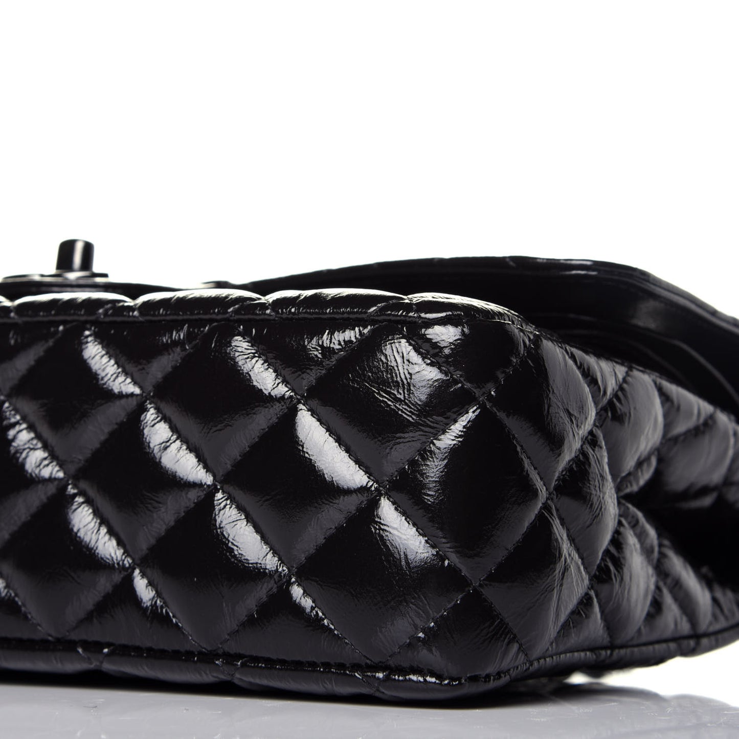 Shiny Crumpled Calfskin Quilted Medium Double Flap So Black