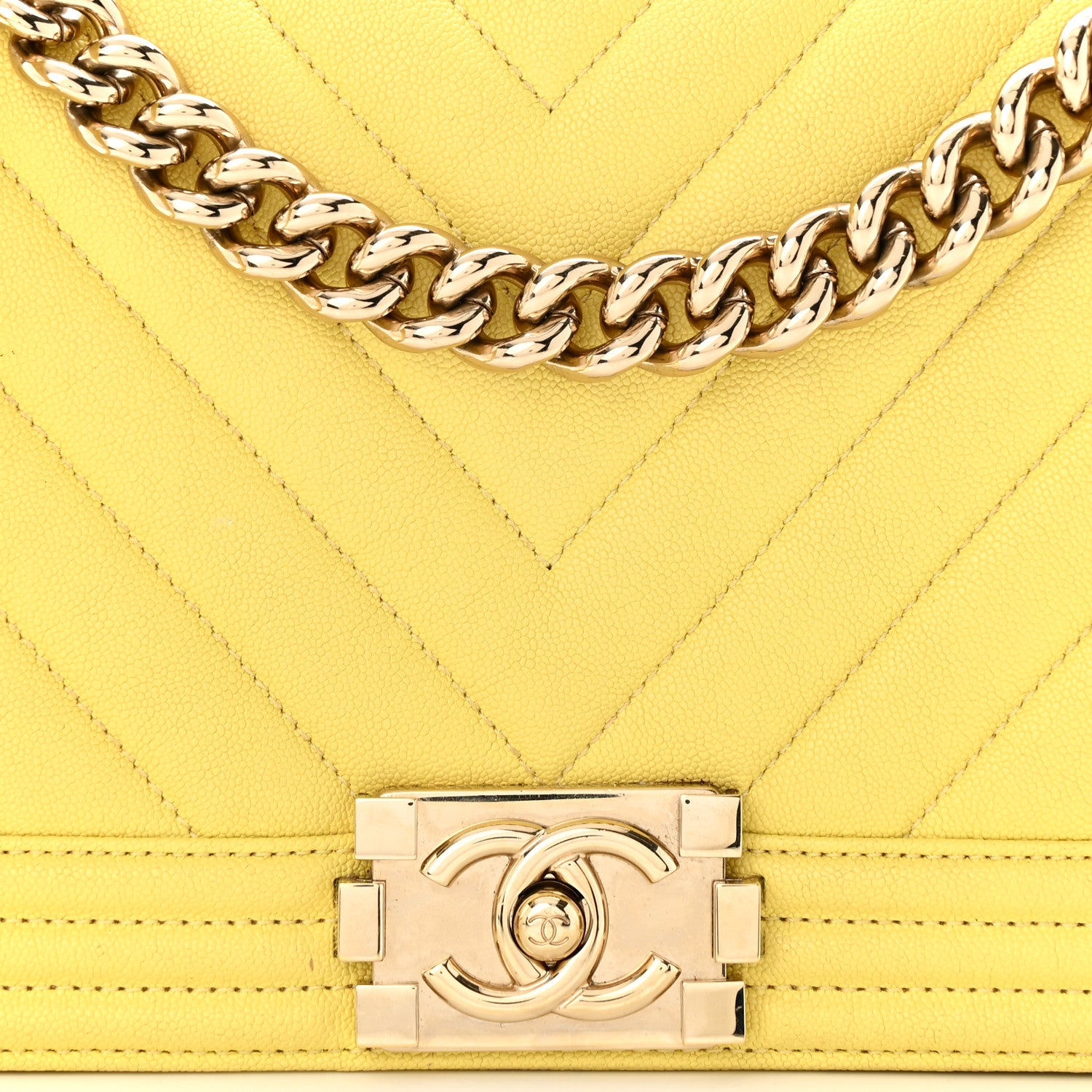 Chanel Caviar Chevron Quilted Medium Boy Flap Yellow 8 of 14