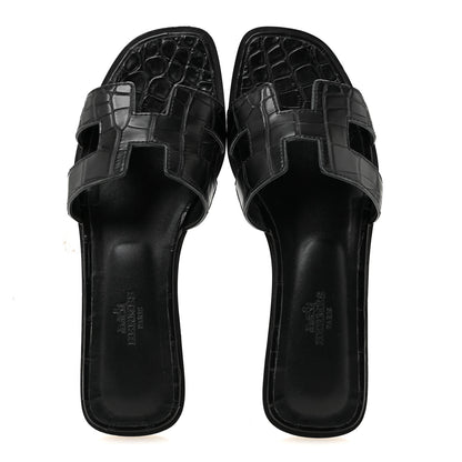 Hermes Matte Alligator Oran Sandals 36.5 Black 2 of 11